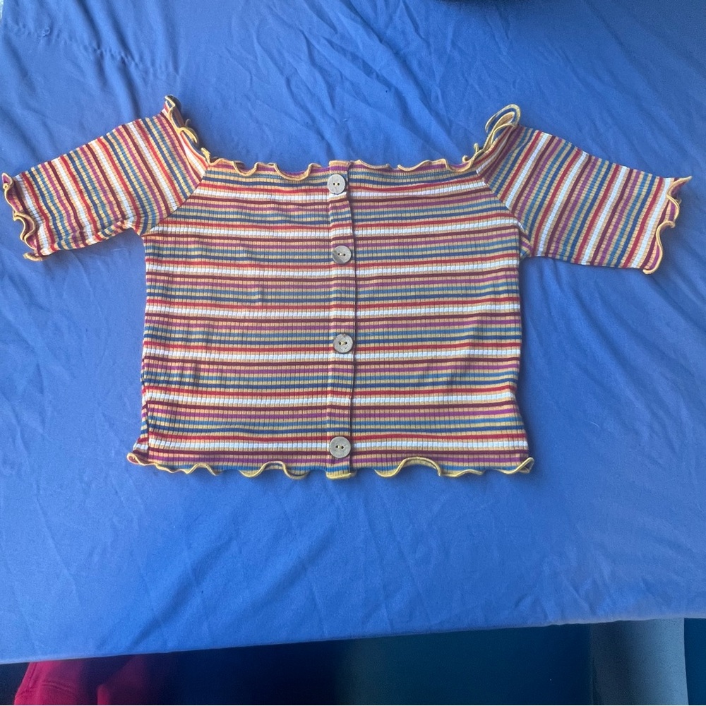 Ambiance Multicolor Striped Off-Shoulder Crop Top